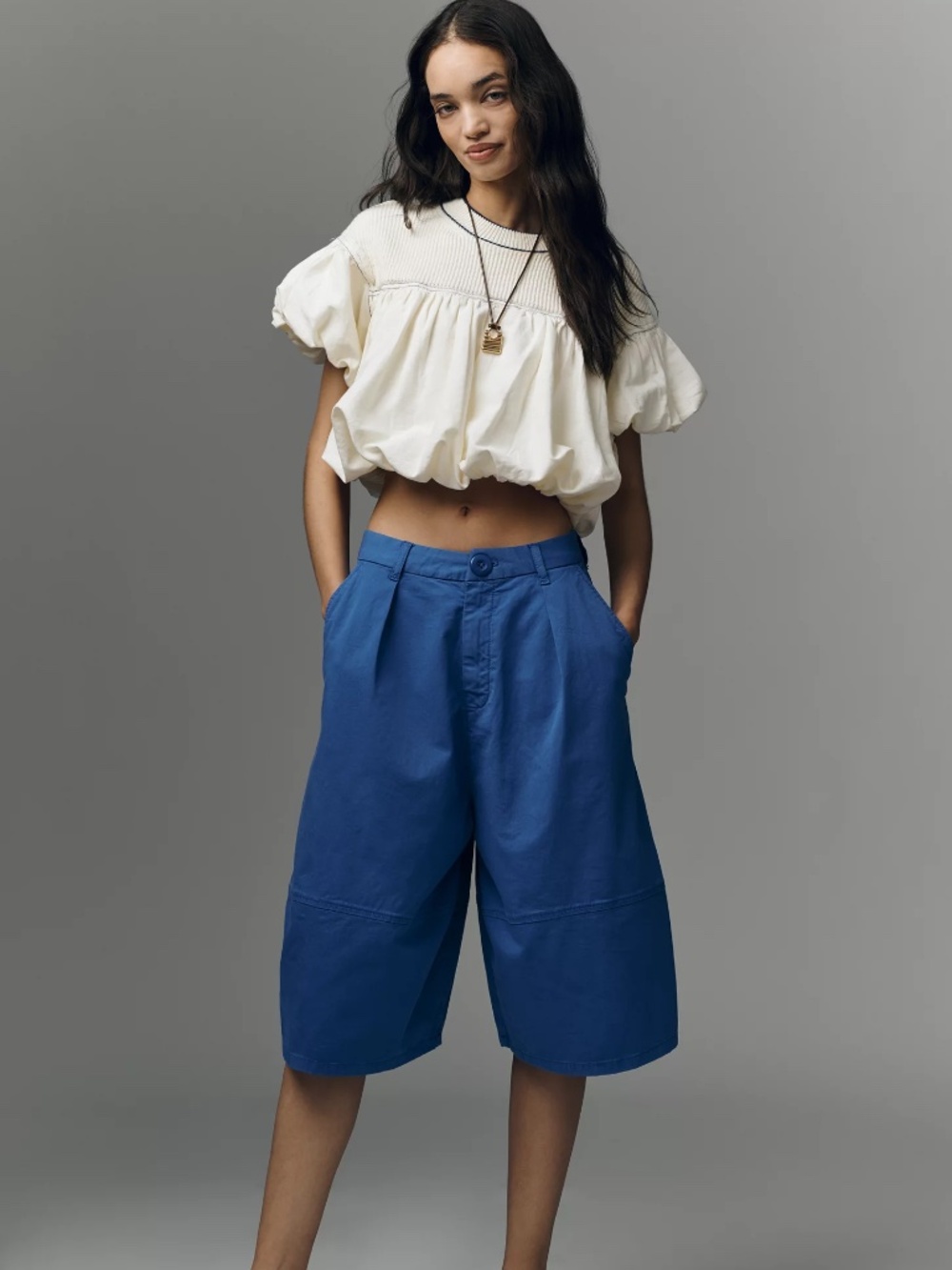 Anthropologie Pilcro Wide-Leg Crop Balloon Trousers in Dazzling Blue size 33 NWT